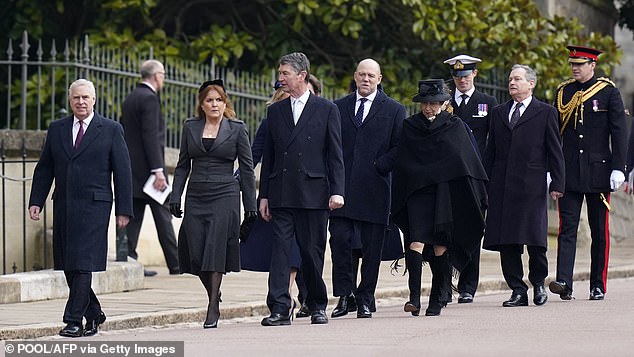 Prince Andrew takes members of the Royal Family, including the Tindalls, to St George's Chapel at Windsor Castle today.