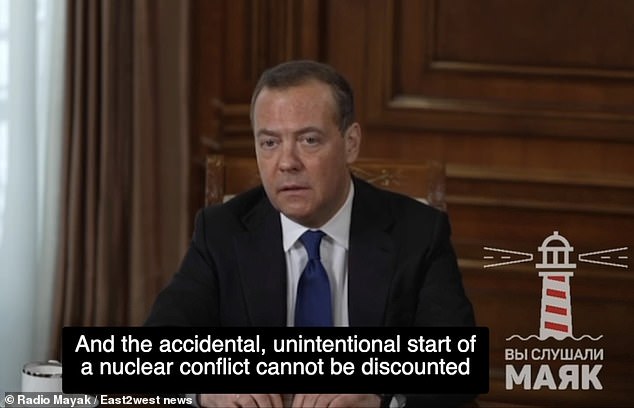 Medvedev reaffirmed threats that Russia would be willing to resort to nuclear war if necessary.