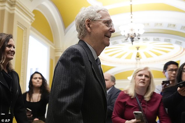 Senate Minority Leader Mitch McConnell of Kentucky as he walked to the Senate floor to speak on the floor.