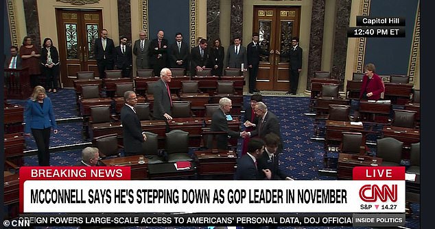 An excited McConnell took to the Senate floor on Wednesday to announce his surprising news, with only about half the seats filled.