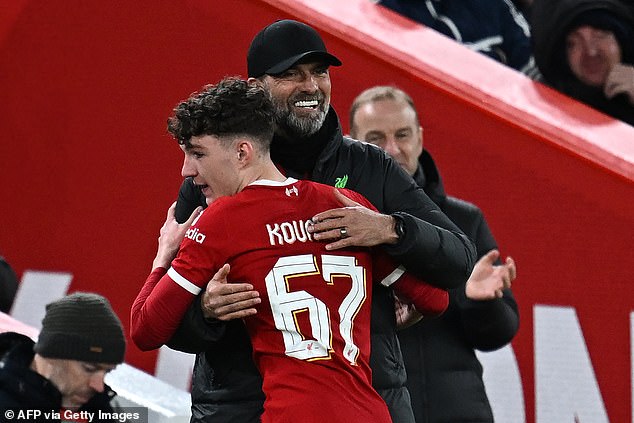Koumas was hugged by Liverpool manager Jurgen Klopp after his impressive debut.