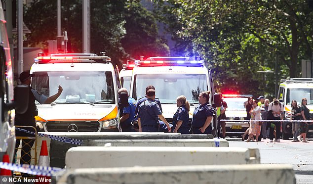 Pictured is the scene of a shooting in Sydney's financial district on Wednesday afternoon.