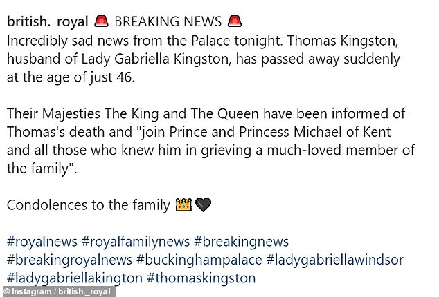 Another royal fan account offered condolences to the family following Buckingham Palace's announcement on Tuesday night.