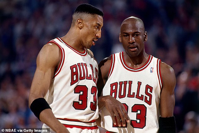 Scottie Pippen and Michael Jordan of the Chicago Bulls are seen discussing strategy in 1993.