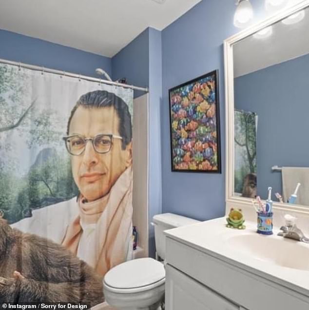 Another post shows a Jeff Goldblum fan installing a shower curtain with the American actor's face.