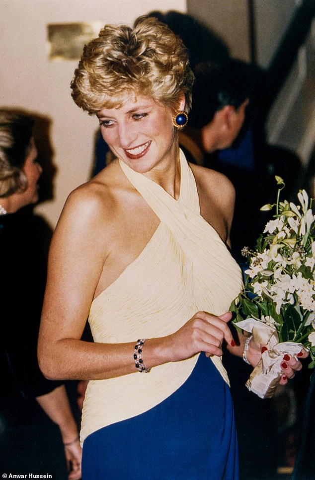 In a cream dress in 1992 for a Plácido Domingo event in Covent Garden, London