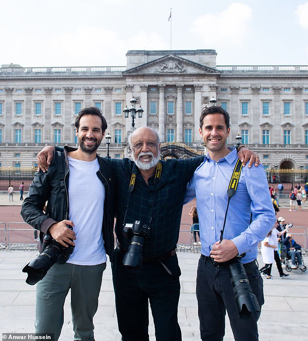 Anwar Hussein and his two sons Samir and Zak (pictured outside Buckingham Palace) will share their extraordinary photographs of the late princess and her family.