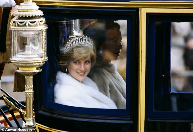 Diana in her wedding carriage during her marriage to Charles in 1981