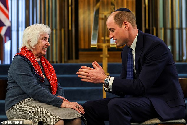 Prince William talks to 94-year-old Holocaust survivor Renee Salt at Western Marble Arch Synagogue