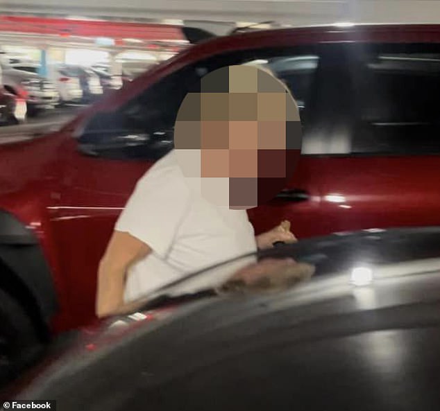 Sydney shopper Claire shared photos of the dog and her owner (pictured) after allegedly waiting 45 minutes for the woman to return to her car.