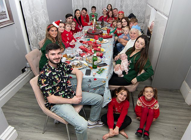 The family pictured at Christmas: Sue has 22 children and 10 grandchildren.