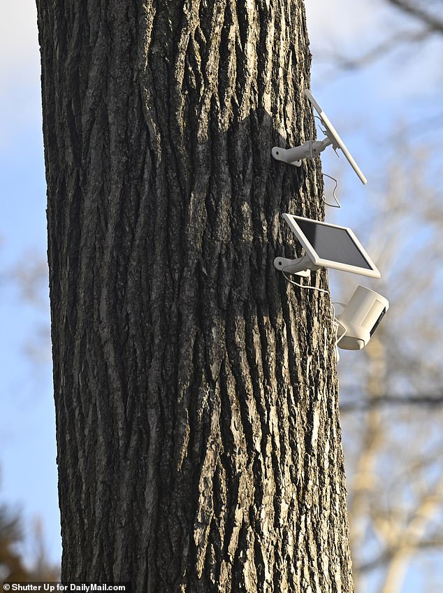 The exterior of the property has also been equipped with at least a dozen security cameras, including in trees scattered around the estate.