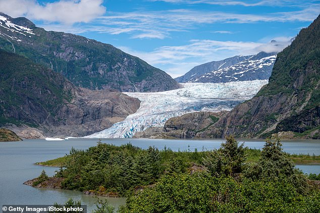 If Alaska is hit by an extreme temperature event, researchers warn there is a risk that glaciers like the Mendenhall Glacier (pictured) will melt at a much faster rate.