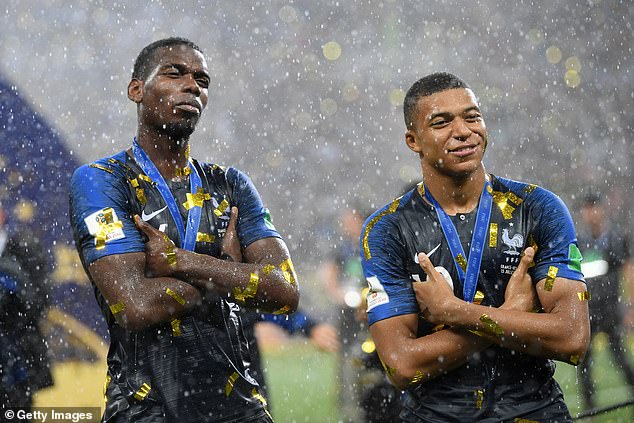 Kylian Mbappe (right) combined with Pogba to help the former Man United star score to put France up 3-1.