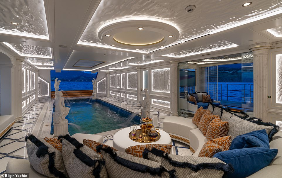 Leona, which was built by Turkey-based luxury yacht builder Bilgin, features a unique beach club that looks like something out of a five-star spa or hotel.