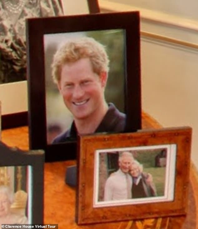 In 2018, a virtual tour of Clarence House showed the same photo of Harry alongside a touching casual snapshot of Charles and Camilla.