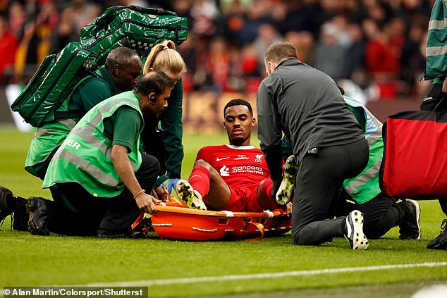 Ryan Gravenberch had to be stretchered off during the Carabao Cup final