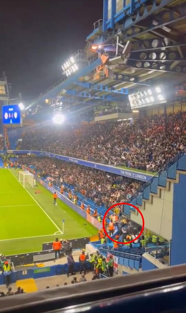 The incident occurred as Leeds fans celebrated their first goal at Stamford Bridge.