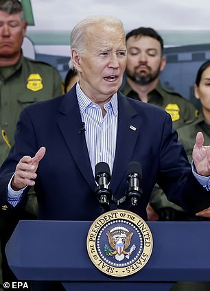 US President Joe Biden speaks at the US Border Patrol station in Brownsville, Texas, USA.