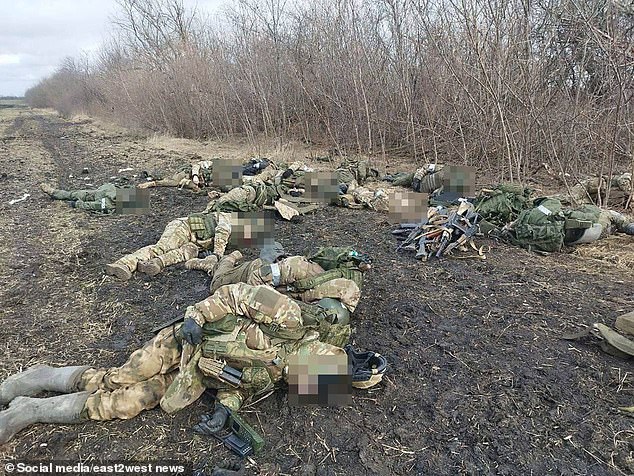 Heartbreaking images taken by horrified survivors show how dozens of bodies were left strewn across a charred, pockmarked field after the attack.