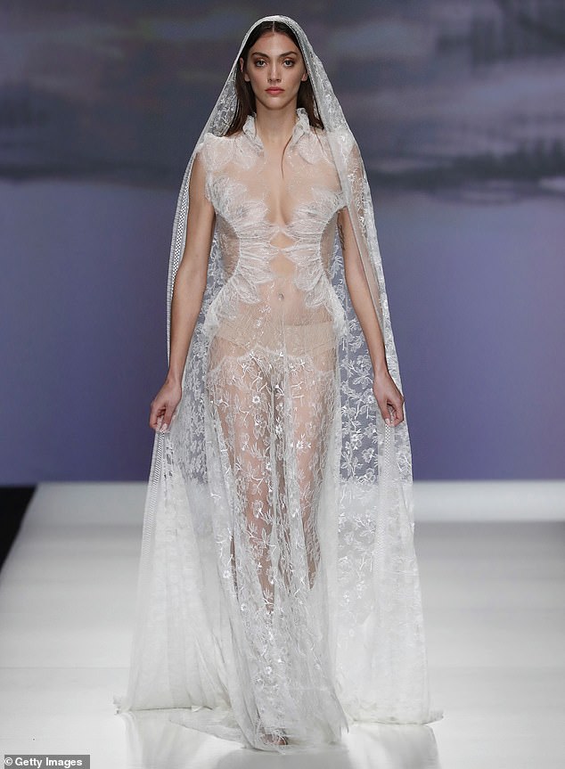 Brides opt for a daring look for their wedding.  Marco and María showed off many sheer and almost nude dresses at Barcelona Bridal Week, including the one pictured above.