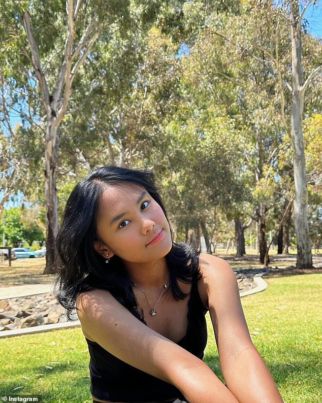 Alifia Soeryo (pictured), 22, was sitting under a gum tree at the University of Adelaide football field on War Memorial Dr when part of the trunk collapsed about 2.30pm on Wednesday.
