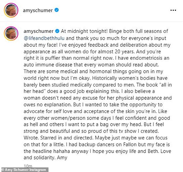 While celebrating the second season of her Hulu series, Life & Beth, she also addressed her recent appearance, revealing to her fans and followers that she has been battling endometriosis and an autoimmune disease.