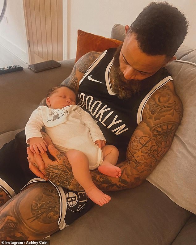Ashley Cain shared some snaps on Instagram of her newborn son on Sunday, who appeared asleep in the adorable images.