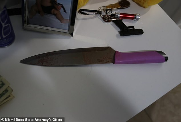 Prosecutors released the photo of the bloody kitchen knife.