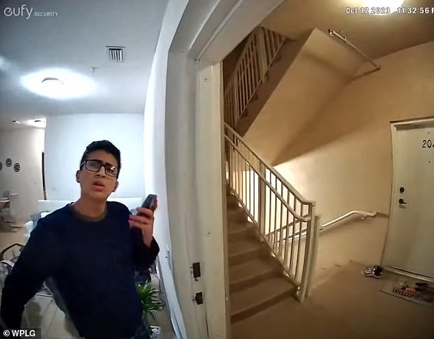 New Ring doorbell footage revealed the disturbing moments before and after Derek Rosa (pictured) allegedly stabbed his mother to death in her sleep.