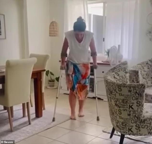 Sunshine Coast woman Tara Rogers had to learn to walk again after being infected with Ross River virus in early February.  She no longer needs crutches but she limps.