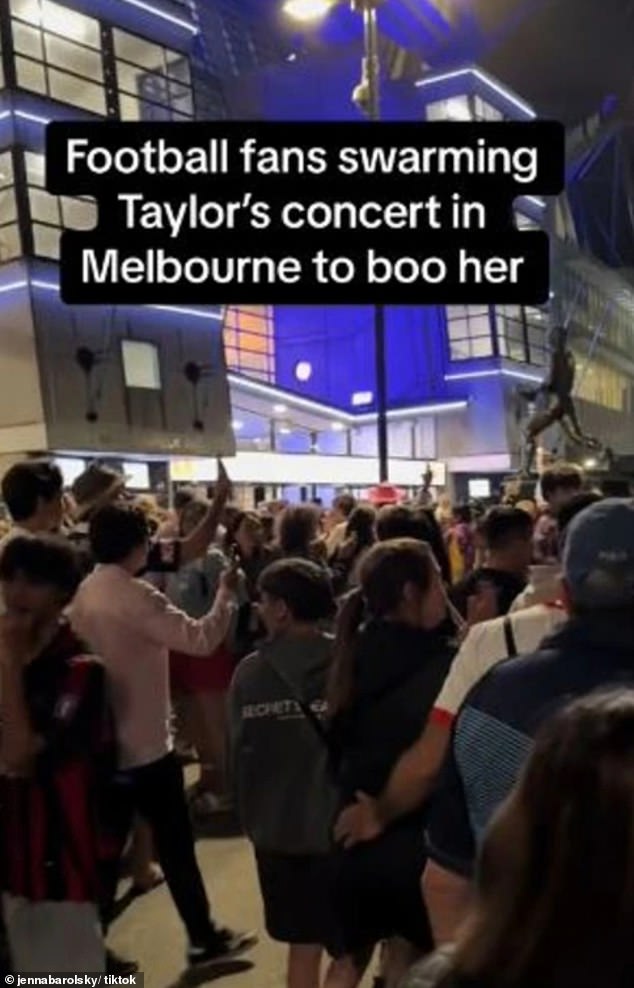 A group of football fans gathered outside the venue were filmed expressing their disdain for Swift, and one fan captured the commotion in a video shared on TikTok.