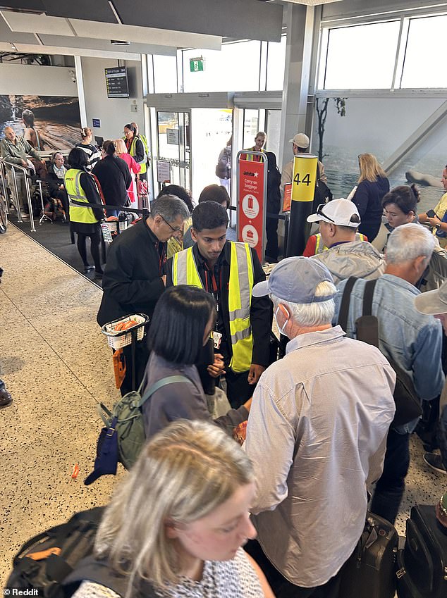 A lesser-known travel trick to avoid astronomical carry-on baggage fees at the airport has been revealed (pictured, airline staff weighing passengers' suitcases)
