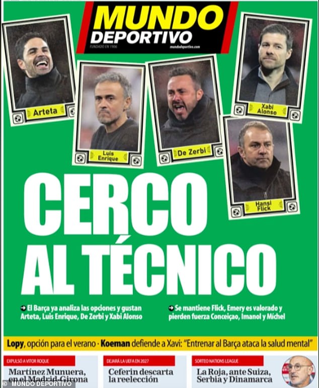 Mundo Deportivo reports that Barcelona has prepared a shortlist of candidates to replace Xavi as coach in the summer
