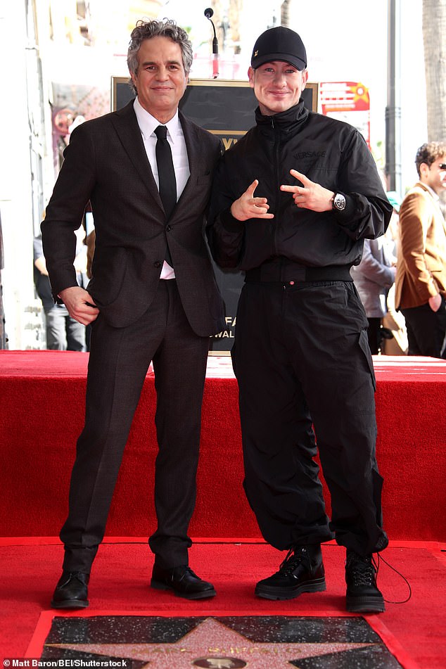 Barry Keoghan, 31, turned heads in a designer tracksuit while posing alongside Mark Ruffalo, 56, at the Hollywood Walk of Fame ceremony on Thursday.