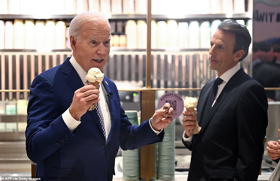 President Joe Biden said Monday, while holding an ice cream cone during the taping of Seth Meyers' comedy show, that he hopes a ceasefire between Israel and Hamas can go into effect early next week.