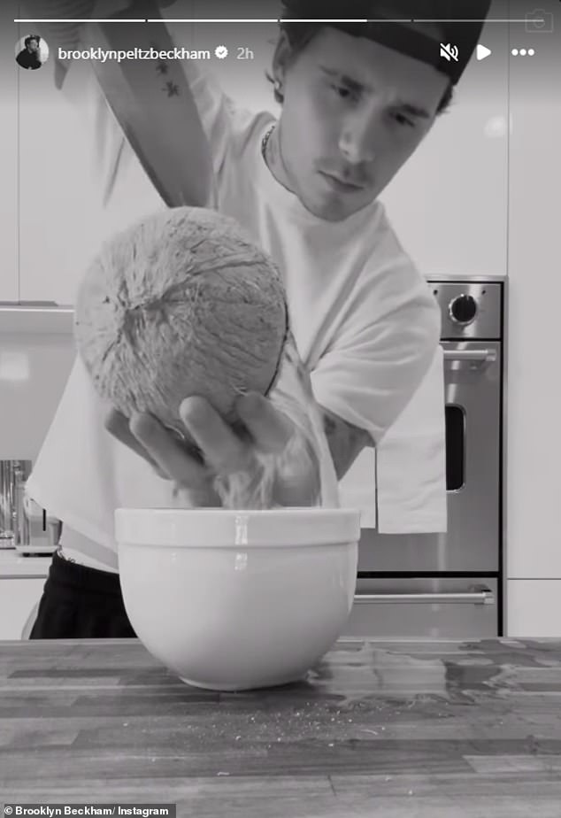 Meanwhile, Brooklyn has continued to share cooking tricks for her Instagram followers, and the latest lesson is how to crack a coconut.