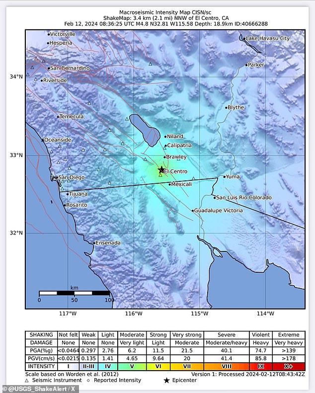 The United States Geological Survey (USGS) said the earthquake registered a magnitude of 4.8 and reportedly shook much of San Diego County.
