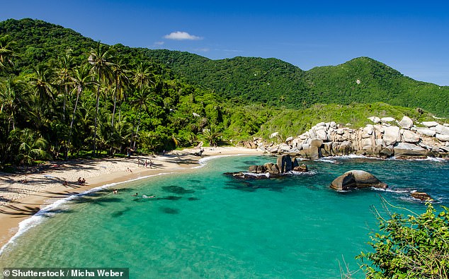 Brilliant views: Kate Wickers embarks on a tour of Colombia.  Above, a beach in the Tayrona National Park, which is in eo