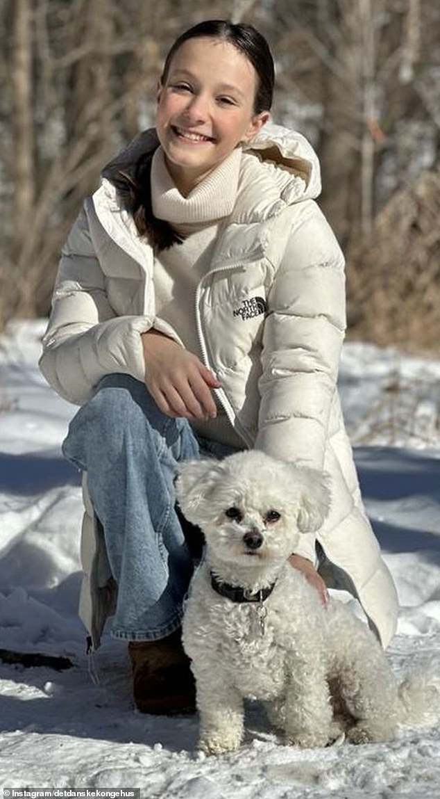 The countess, who was born Princess Athena of Denmark, donned a £250 North Face insulated parka as she posed with her dog.