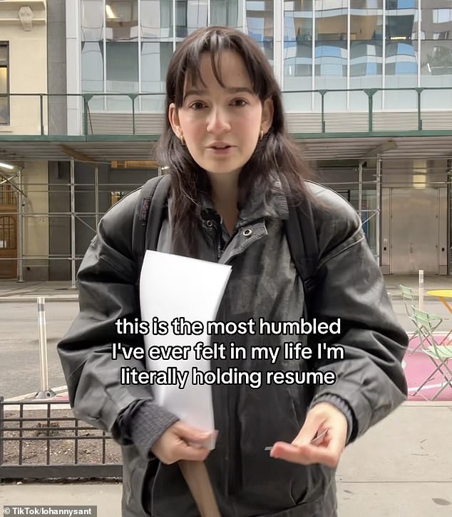 Lohanny Santos (pictured), 26, from Brooklyn, uploaded a video of herself crying while holding a stack of resumes to TikTok.