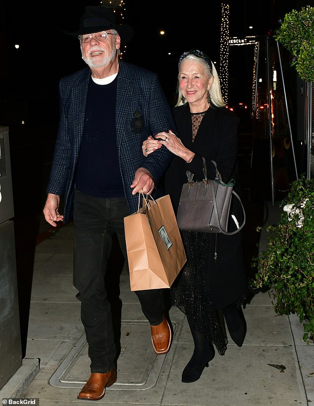 The Oscar-winning actress, 78, wore a black coat over a stunning black lace dress and black boots as the couple headed home after dinner at Italian restaurant Funke.