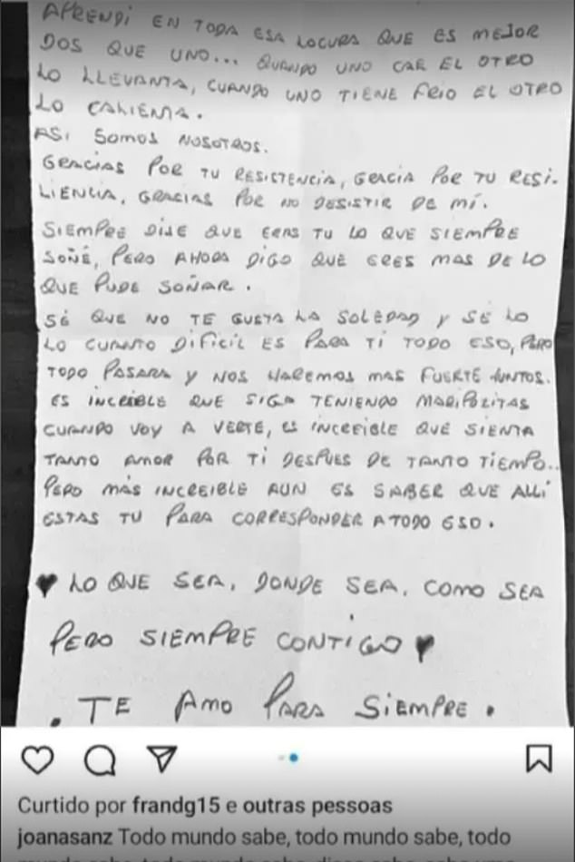 Joana Sanz - Alves' ex-wife shared and soon deleted the disgraced star's letter