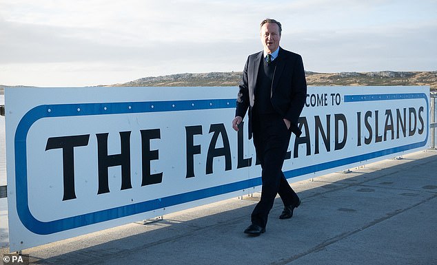 Lord David Cameron walks through Port Stanley in the Falkland Islands.  Photo date: Monday February 19, 2024