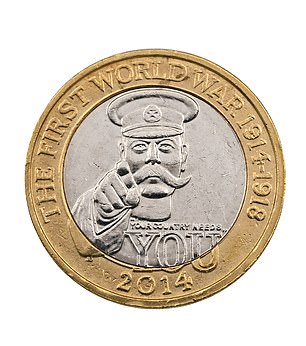 Worth it: A £2 Lord Kitchener coin minted in 2014 will sell for up to £800 at auction on Wednesday