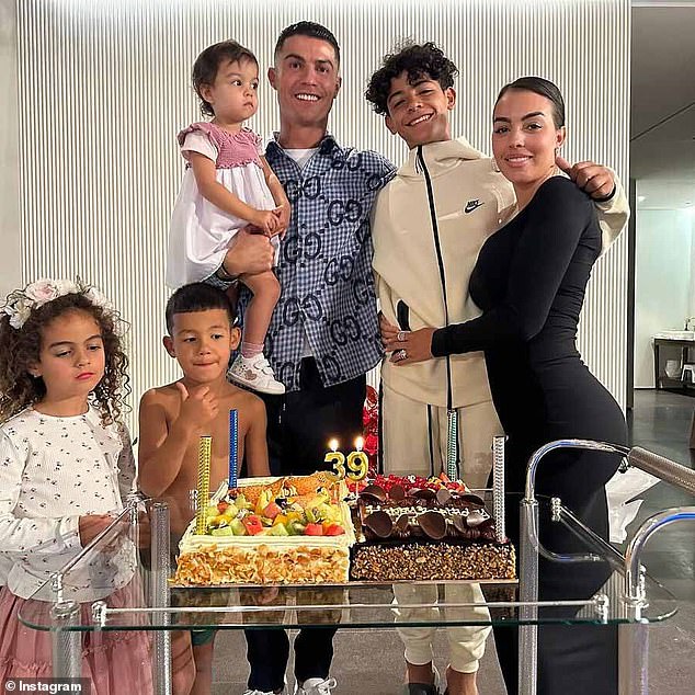EARLIER: Georgina Rodriguez, who is in a relationship with Cristiano Ronaldo, appeared in a family photo (pictured) to celebrate the soccer superstar's 39th birthday last week.