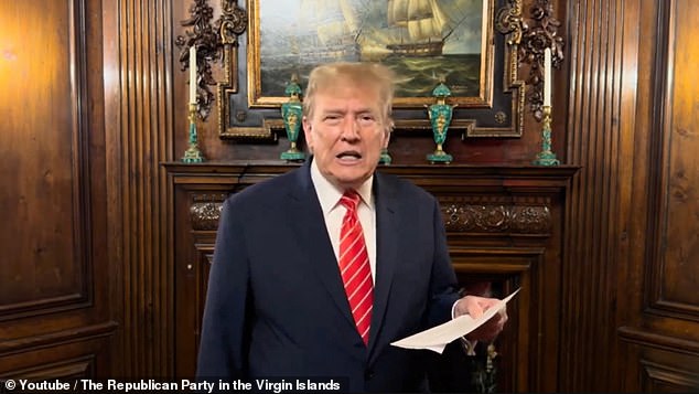 Former President Donald Trump won the presidential primary in the US Virgin Islands on Thursday with 74% of the vote as he prepares to also emerge with a victory in Nevada just hours later.  A video of the former president played for those gathered in St. Thomas to hear the results.