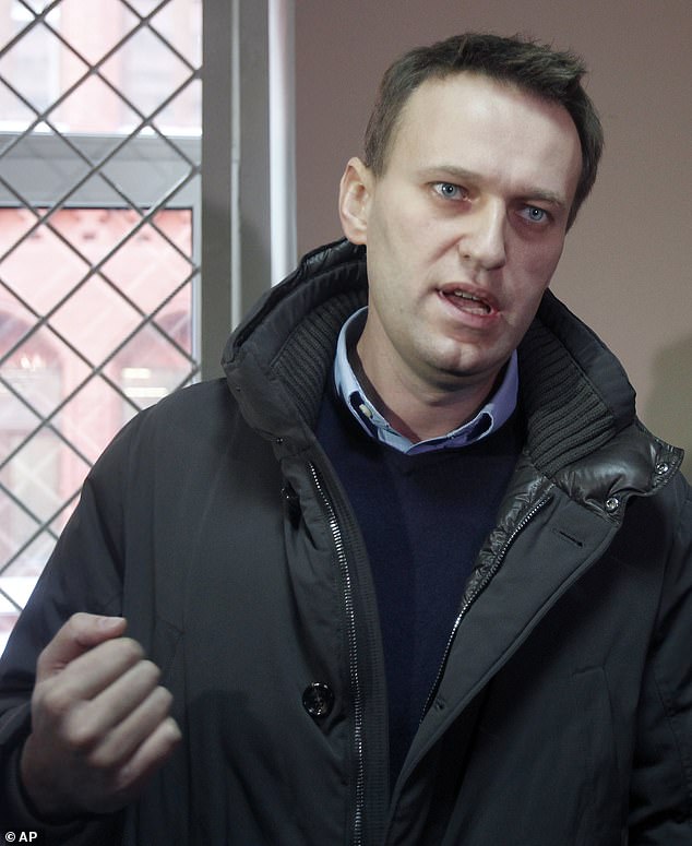 Trump compared the need to pay more than $450 million and face multiple lawsuits he says are politically motivated, to reports that Russian President Vladimir Putin ordered the murder of his political rival Alexei Navalny (pictured).