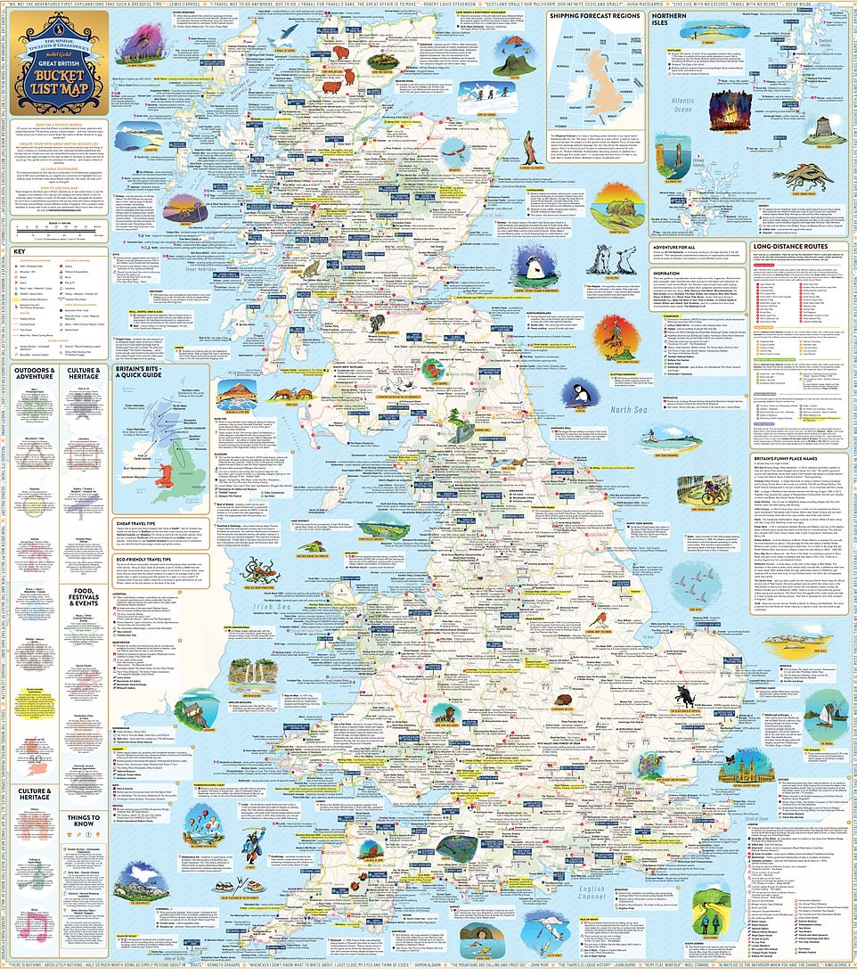 The Great British Bucket List Map (marvellousmaps.com) reveals that the UK is blessed with more things to do, see and eat than you can imagine.