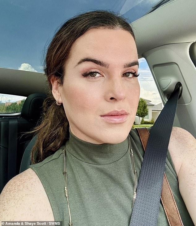 Shaye Scott, 39, started hormone replacement therapy in 2023. The 39-year-old says she has known she is transgender since she was three years old.